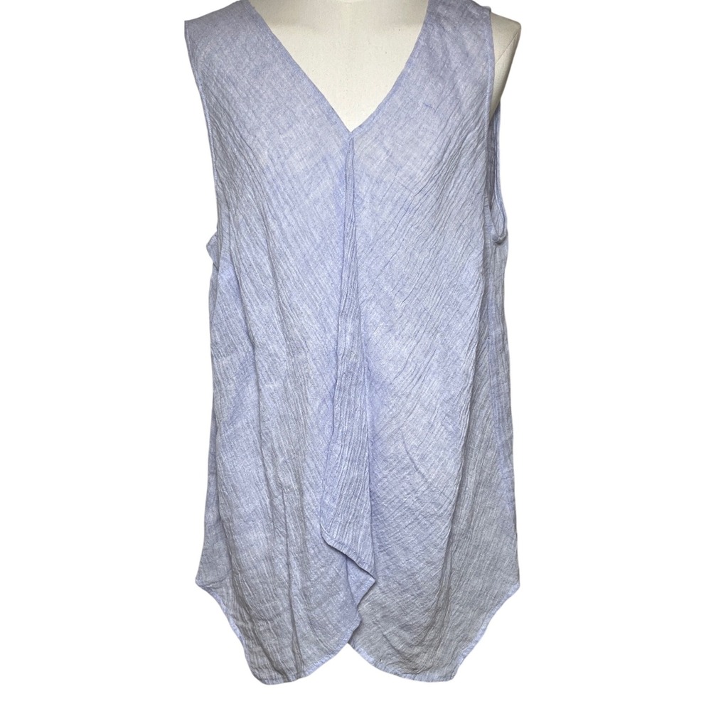 Pure Jill 100% Linen Tank Top Light Blue Draped V Neck Relaxed L